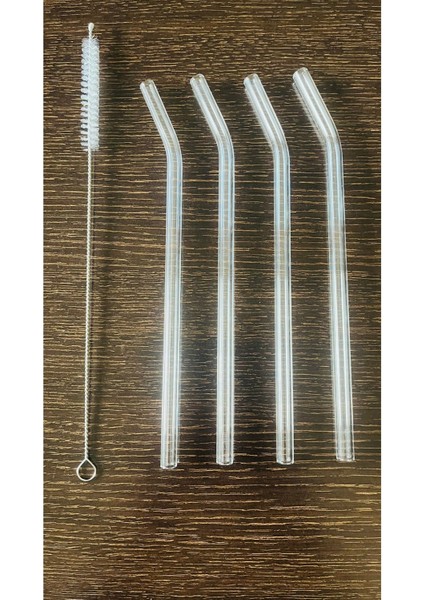 4 Lü Şeffaf Eğimli Cam Pipet Isıya Dayanıklı ve 1 Adet Temizleme Fırçası