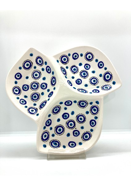 Rüzgar Gülü Beyaz Nazar Boncuklu Çerezlik Reçellik Sunum El Yapımı