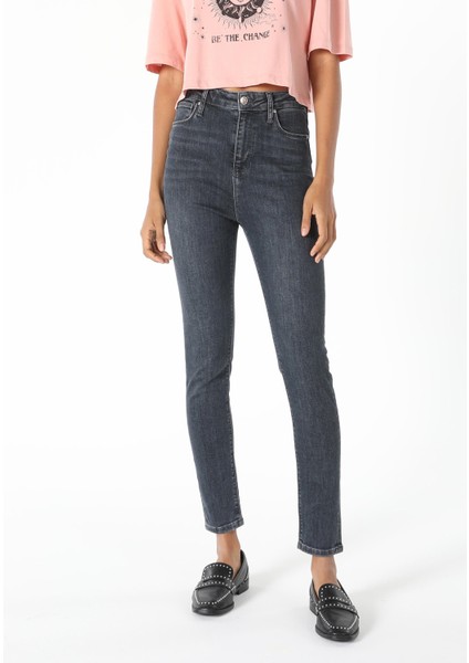 Skinny Fit Yüksel Bel Dar Paça Kadın Denim Jean Pantolon fırsatları