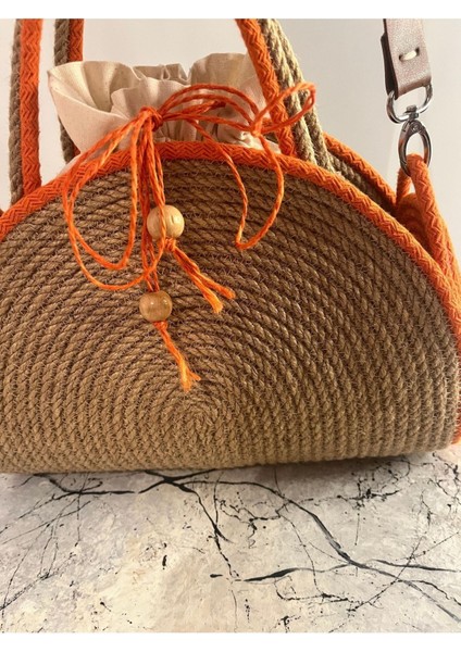 Turuncu, Jüt Ip, El Yapımı Hasır, Günlük, Abiye, Plaj , Tatil Çantası Jüt Turuncu modelleri