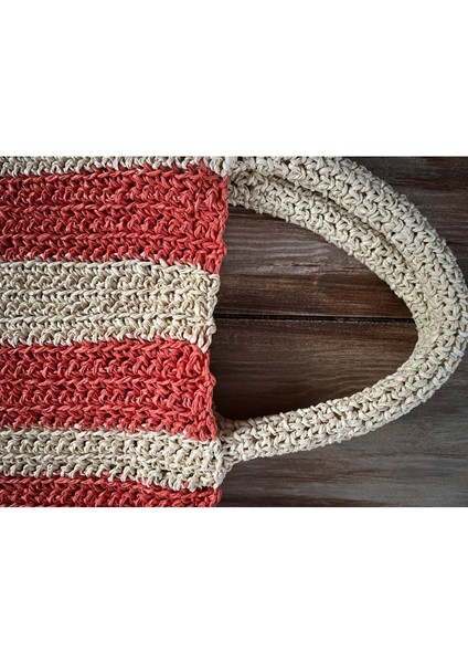 Krem Ve Turuncu Renkli, El Yapımı, El Örgüsü Çanta, Yanları Püsküllü Tasarım El Çantası fiyatları