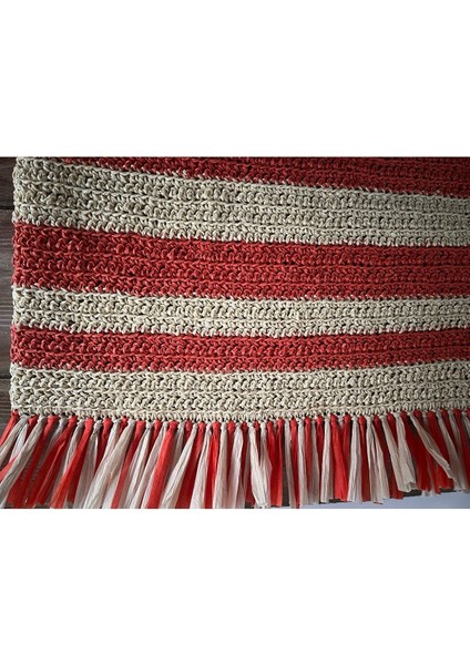 Krem Ve Turuncu Renkli, El Yapımı, El Örgüsü Çanta, Yanları Püsküllü Tasarım El Çantası modelleri