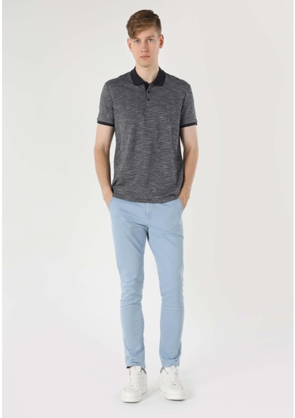 Regular Fit Polo Yaka Jakarlı Erkek Lacivert Kısa Kol Tişört