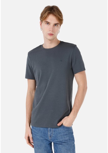 Regular Fit Bisiklet Yaka Basic Antrasit Erkek Kısa Kol Tişört