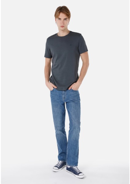 Regular Fit Bisiklet Yaka Basic Antrasit Erkek Kısa Kol Tişört modelleri