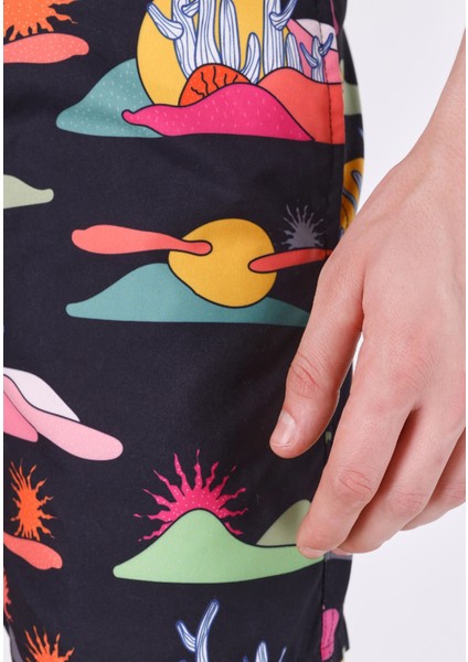Slim Fit Baskılı Erkek Çok Renkli Deniz Şortu