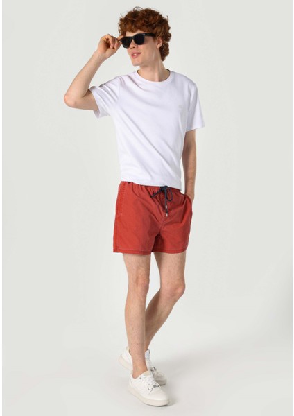 Slim Fit Düz Erkek Kirmizi Deniz Şortu