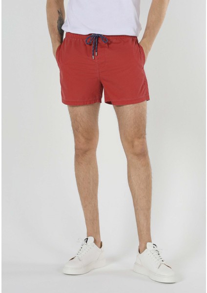 Slim Fit Düz Erkek Kirmizi Deniz Şortu