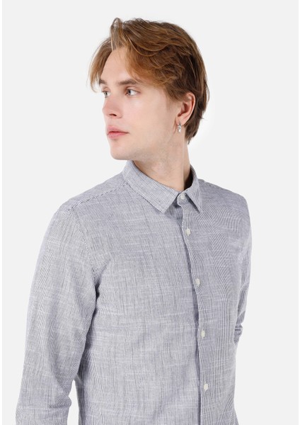 Slim Fit Shirt Neck Düz Erkek Lacivert Uzun Kol Gömlek Cl1062631 fırsatları