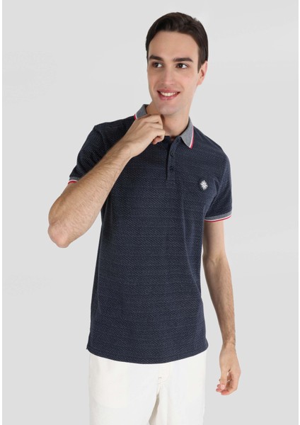 Regular Fit Polo Yaka Jakarlı Erkek Lacivert Kısa Kol Tişört indirimleri