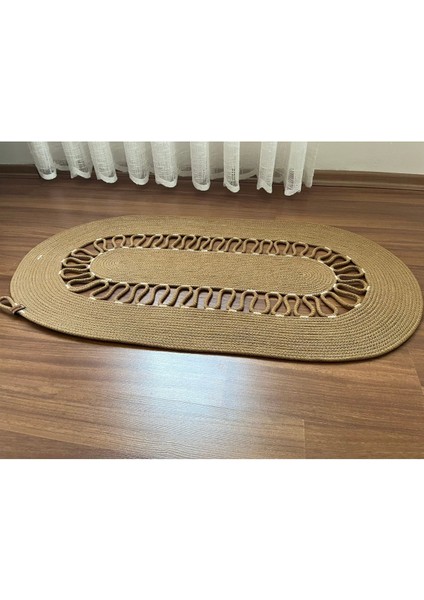 Jüt , Hasır Banyo Paspası; Bohem Paspas,klozet Önü, Dekor, Oval Yolluk, Mutfak, Salon Paspas