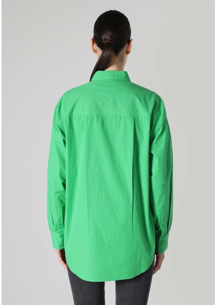 Relax Fit Shirt Neck Düz Kadın Yeşil Uzun Kol Gömlek fiyatları