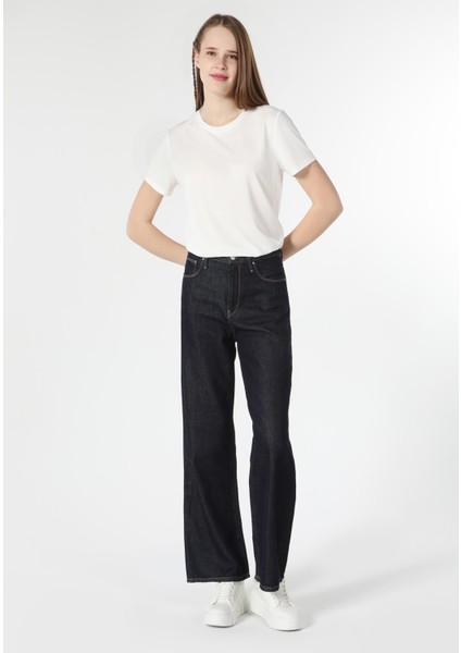 Regular Fit Yüksel Bel Geniş Paça Kadın Siyah Jean Pantolon