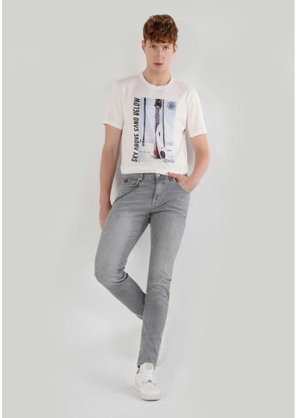 041 Danny Slim Fit Düşük Bel Dar Paça Erkek Gri Jean Pantolon
