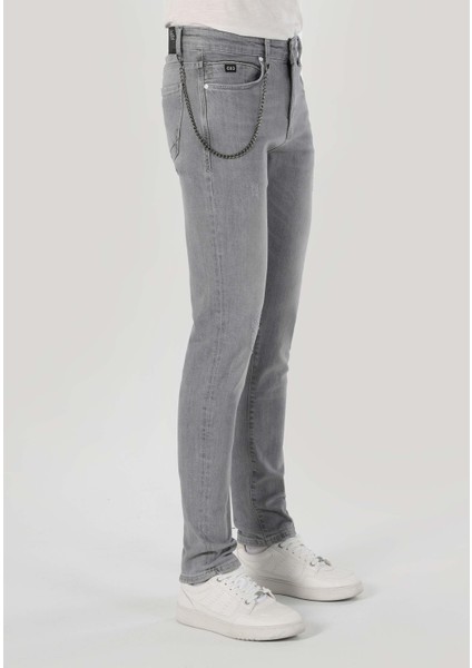 041 Danny Slim Fit Düşük Bel Dar Paça Erkek Gri Jean Pantolon