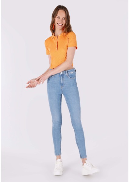 759 Lara Skinny Fit Orta Bel Dar Paça Kadın Mavi Jean Pantolon
