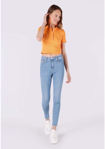 759 Lara Skinny Fit Orta Bel Dar Paça Kadın Mavi Jean Pantolon