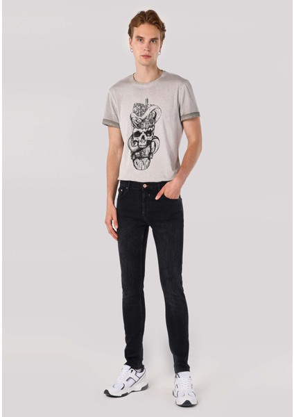 040 Alex Skinny Fit Düşük Bel Dar Paça Erkek Siyah Jean Pantolon