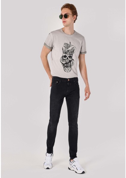 040 Alex Skinny Fit Düşük Bel Dar Paça Erkek Siyah Jean Pantolon