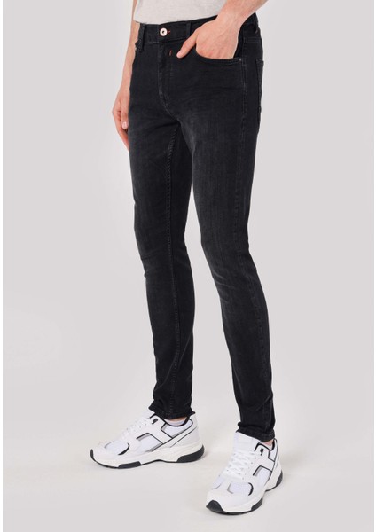 040 Alex Skinny Fit Düşük Bel Dar Paça Erkek Siyah Jean Pantolon