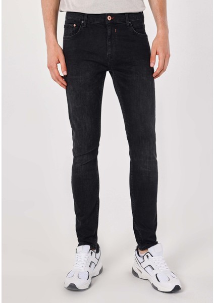 040 Alex Skinny Fit Düşük Bel Dar Paça Erkek Siyah Jean Pantolon