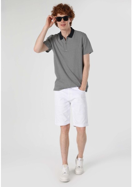 Regular Fit Polo Yaka Çizgili Erkek Lacivert Kısa Kol Tişört modelleri