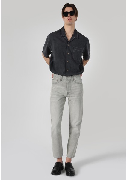 046 Marco Loose Straight Fit Orta Bel Düz Paça Erkek Gri Jean Pantolon