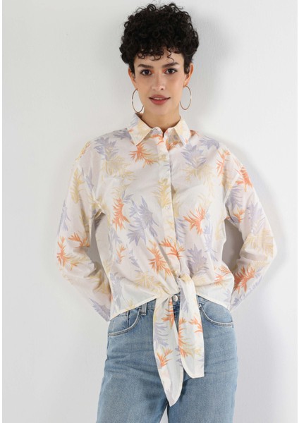 Regular Fit Shirt Neck Baskılı Kadın Çok Renkli Uzun Kol Gömlek