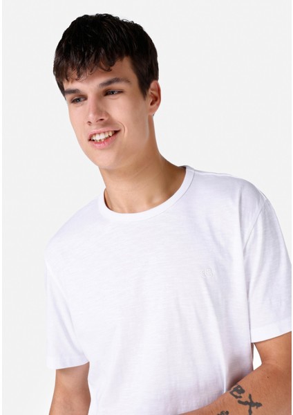 Regular Fit Bisiklet Yaka Basic Beyaz Erkek Kısa Kol Tişört