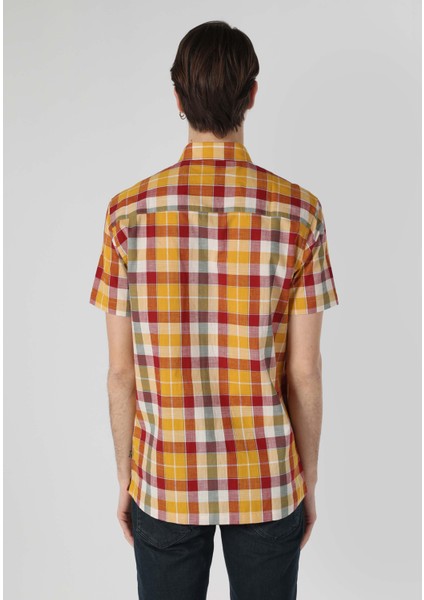 Regular Fit Shirt Neck Ekoseli Erkek Çok Renkli Kısa Kol Gömlek