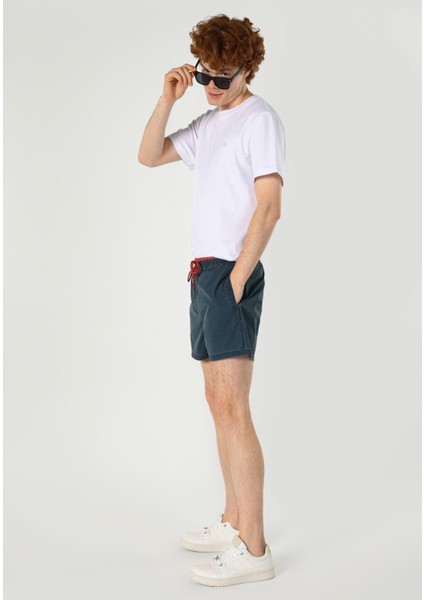Slim Fit Düz Erkek Mavi Deniz Şortu