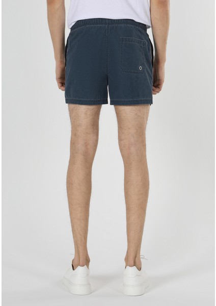 Slim Fit Düz Erkek Mavi Deniz Şortu