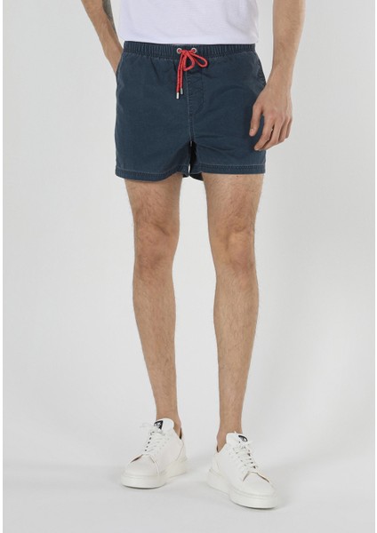 Slim Fit Düz Erkek Mavi Deniz Şortu