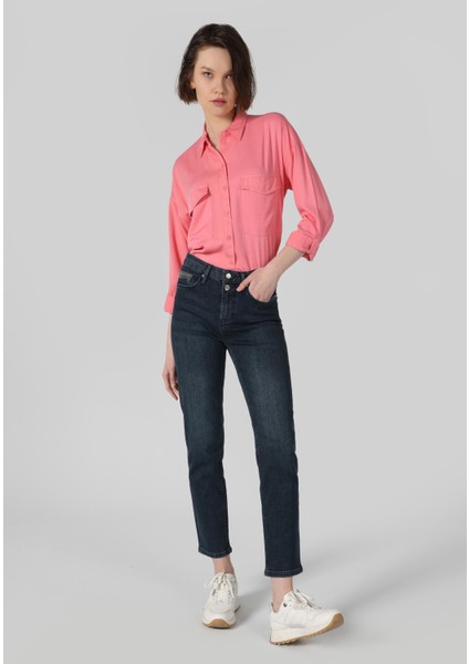 703 Carla Slim Fit Orta Bel Düz Paça Kadın Mavi Jean Pantolon