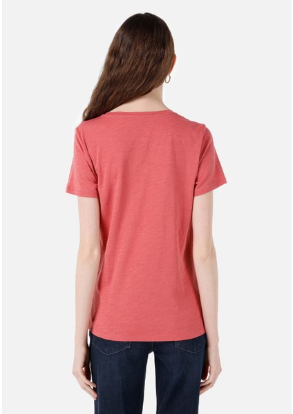 Regular Fit V Yaka Kadın Turuncu Kısa Kol Tişört Cl1063419