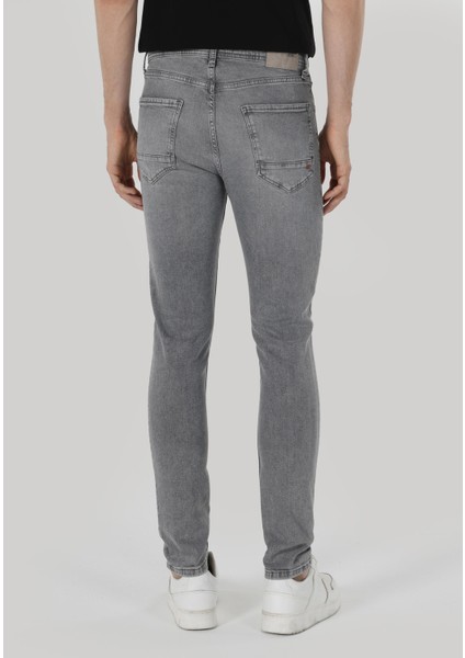 035 Ryan Skinny Fit Yüksel Bel Dar Paça Erkek Gri Jean Pantolon