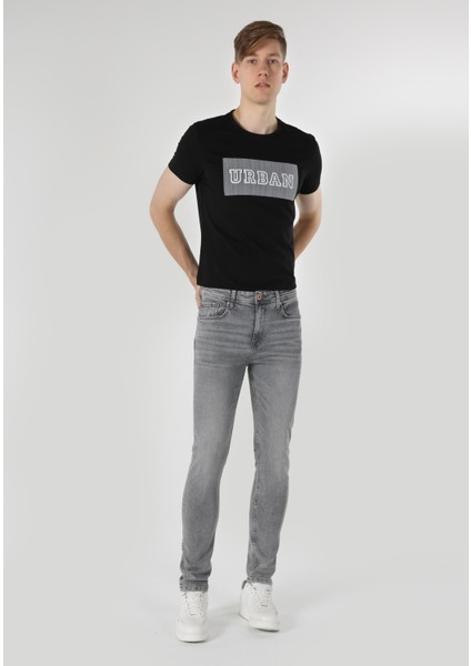 035 Ryan Skinny Fit Yüksel Bel Dar Paça Erkek Gri Jean Pantolon