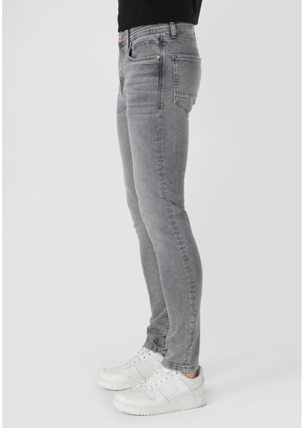 035 Ryan Skinny Fit Yüksel Bel Dar Paça Erkek Gri Jean Pantolon