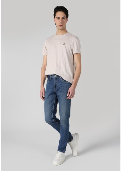 041 Danny Slim Fit Düşük Bel Dar Paça Erkek Mavi Jean Pantolon