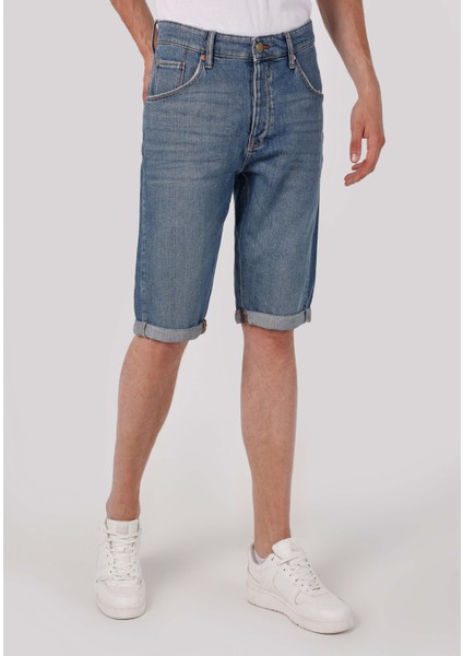 Anti Fit Orta Bel Düz Erkek Mavi Jean Şort