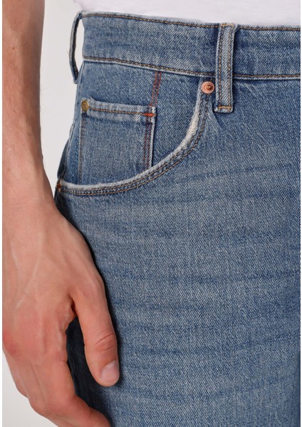 Anti Fit Orta Bel Düz Erkek Mavi Jean Şort