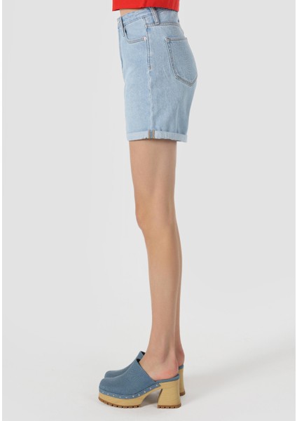 Mom Fit Yüksel Bel Kadın Siyah Jean Şort