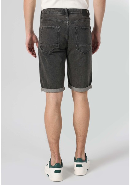 Regular Fit Orta Bel Düz Erkek Gri Jean Şort