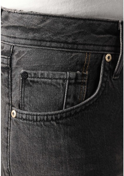 Regular Fit Orta Bel Düz Erkek Gri Jean Şort