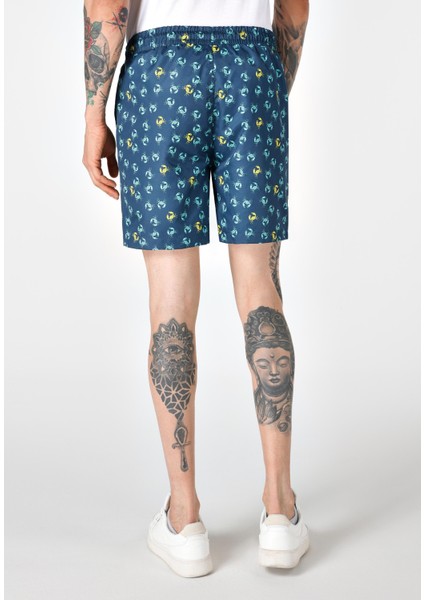 Slim Fit Baskılı Erkek Lacivert Deniz Şortu