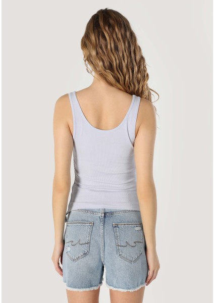Slim Fit Kadın Mavi Atlet