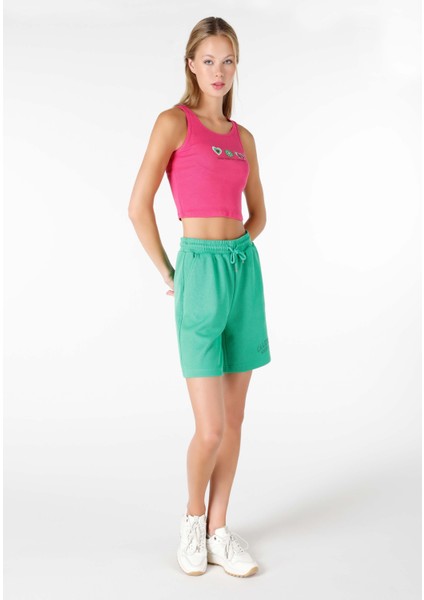 Slim Fit Orta Bel Kadın Yeşil Şort
