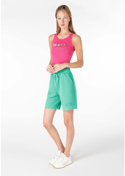 Slim Fit Orta Bel Kadın Yeşil Şort