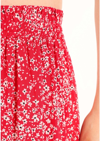 Mini Skirt Çiçekli Kadın Kirmizi Etek