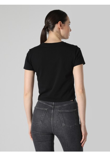 Regular Fit Bisiklet Yaka Baskılı Siyah Kadın Kısa Kol Tişört fiyatları